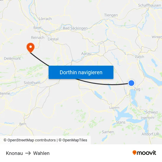 Knonau to Wahlen map