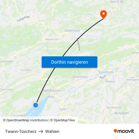 Twann-Tüscherz to Wahlen map