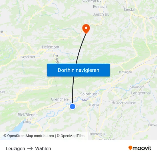 Leuzigen to Wahlen map
