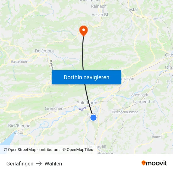 Gerlafingen to Wahlen map