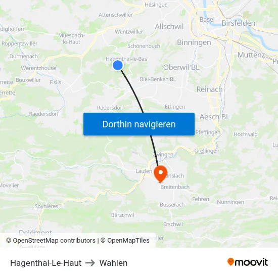 Hagenthal-Le-Haut to Wahlen map