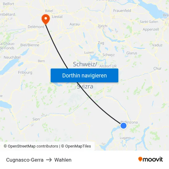 Cugnasco-Gerra to Wahlen map