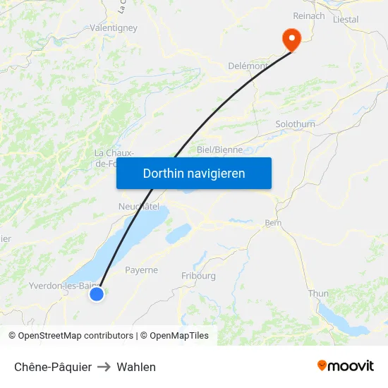 Chêne-Pâquier to Wahlen map
