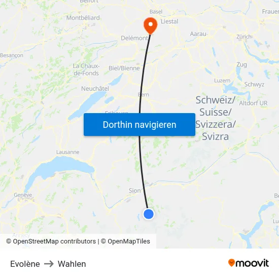 Evolène to Wahlen map
