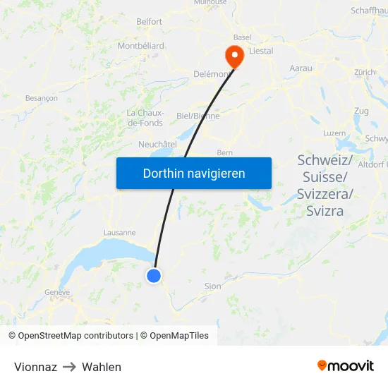 Vionnaz to Wahlen map