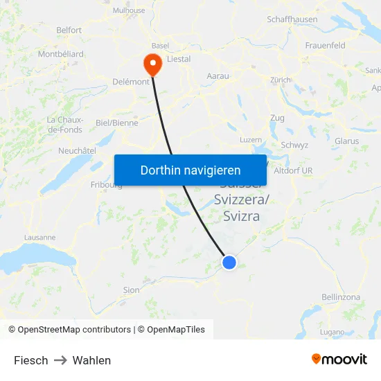 Fiesch to Wahlen map