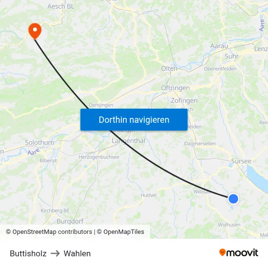 Buttisholz to Wahlen map