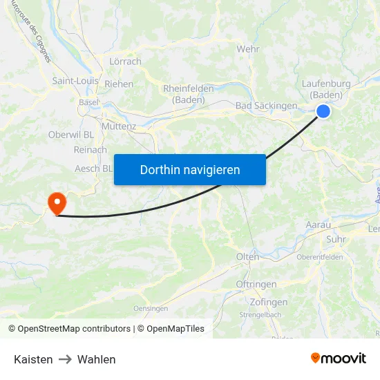 Kaisten to Wahlen map