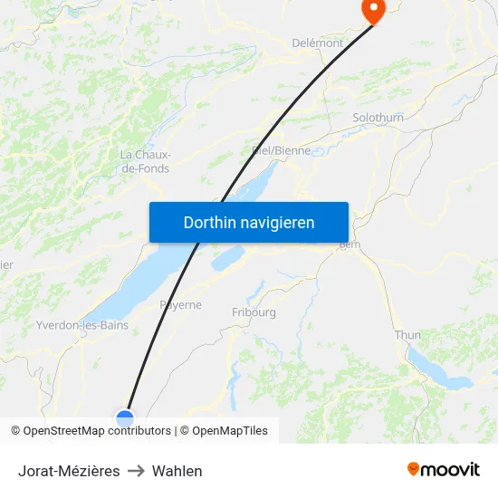 Jorat-Mézières to Wahlen map