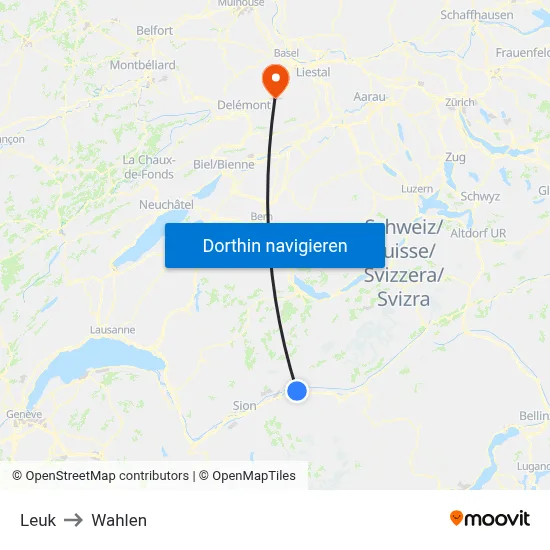 Leuk to Wahlen map