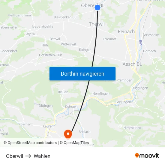 Oberwil to Wahlen map