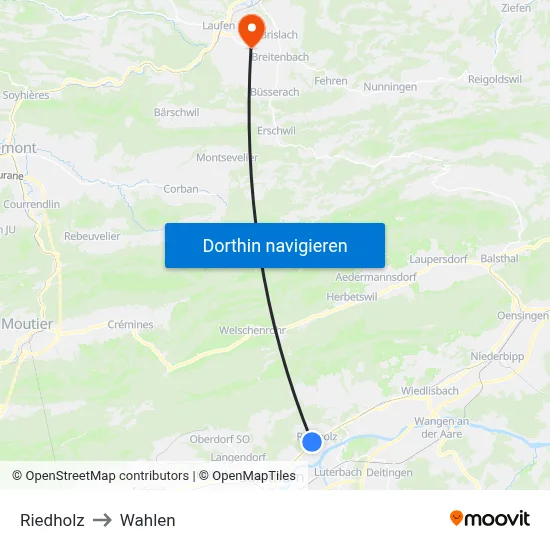 Riedholz to Wahlen map