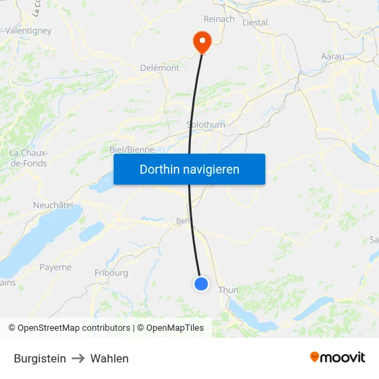 Burgistein to Wahlen map