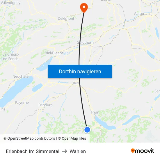 Erlenbach Im Simmental to Wahlen map