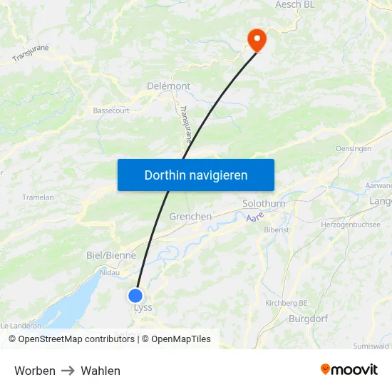 Worben to Wahlen map