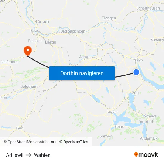 Adliswil to Wahlen map