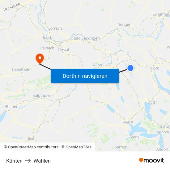Künten to Wahlen map