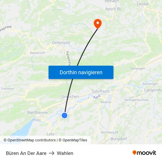 Büren An Der Aare to Wahlen map