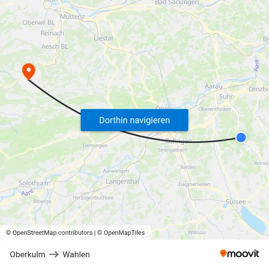 Oberkulm to Wahlen map