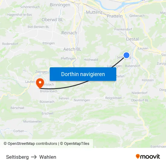 Seltisberg to Wahlen map