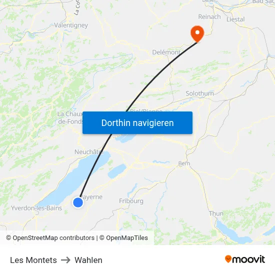 Les Montets to Wahlen map