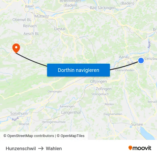 Hunzenschwil to Wahlen map