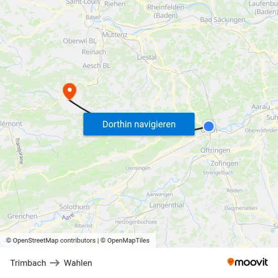 Trimbach to Wahlen map