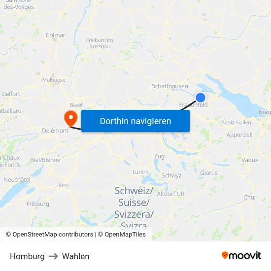 Homburg to Wahlen map