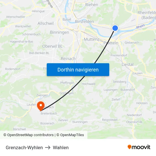 Grenzach-Wyhlen to Wahlen map