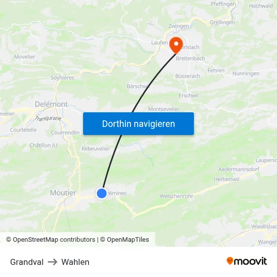 Grandval to Wahlen map