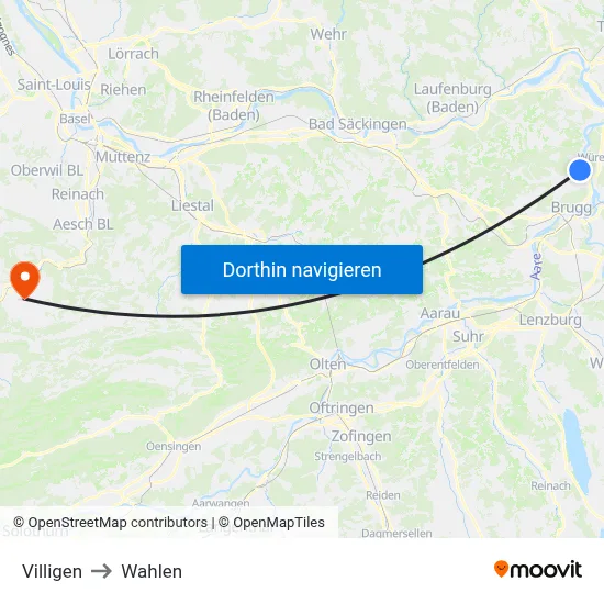 Villigen to Wahlen map