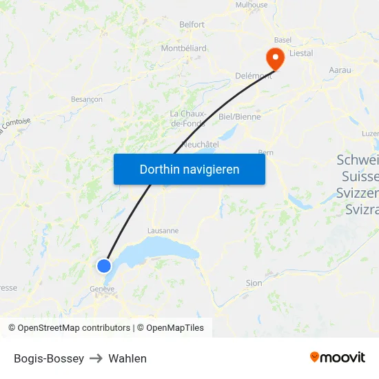 Bogis-Bossey to Wahlen map