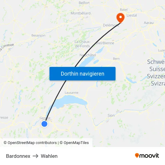 Bardonnex to Wahlen map