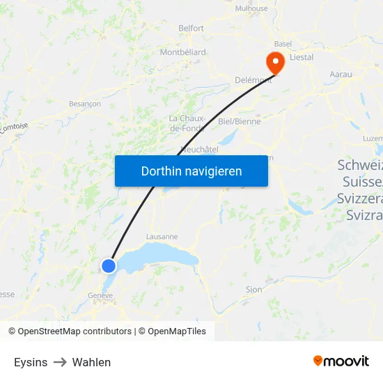 Eysins to Wahlen map