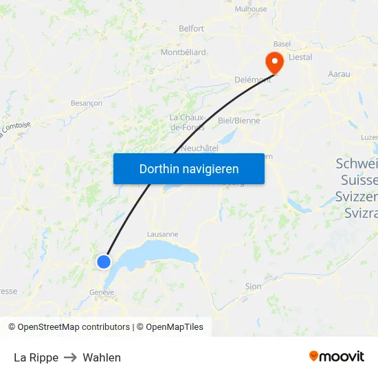 La Rippe to Wahlen map