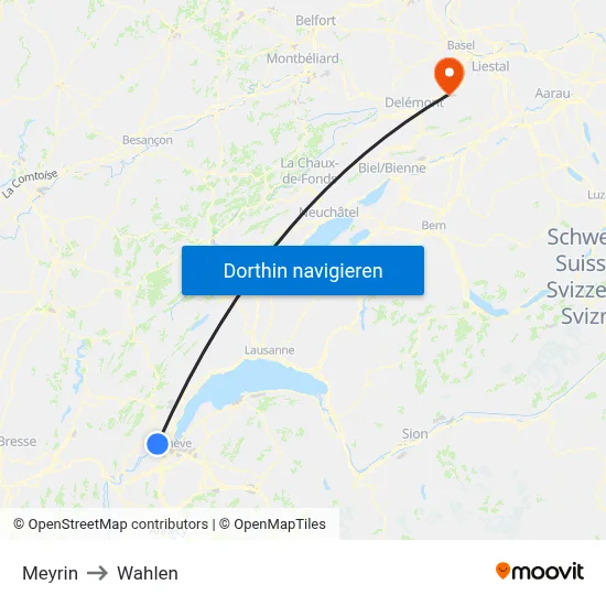 Meyrin to Wahlen map