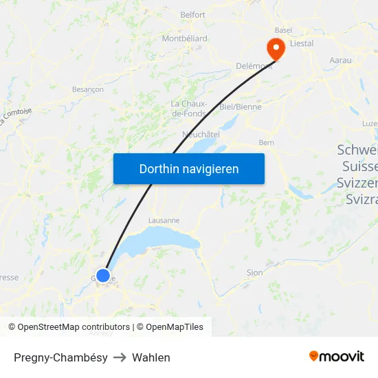 Pregny-Chambésy to Wahlen map