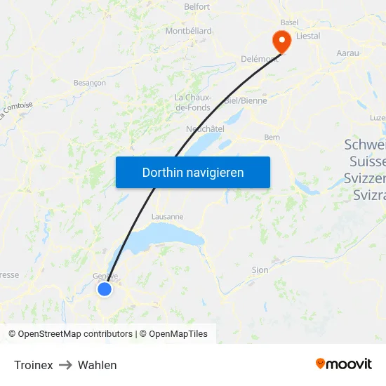 Troinex to Wahlen map