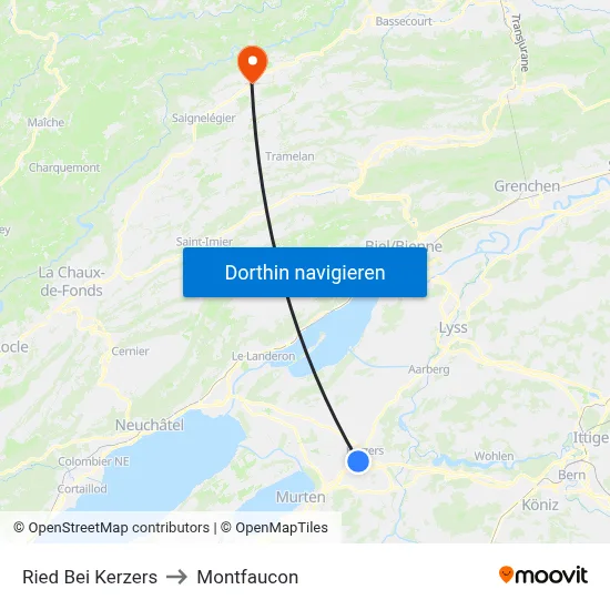 Ried Bei Kerzers to Montfaucon map