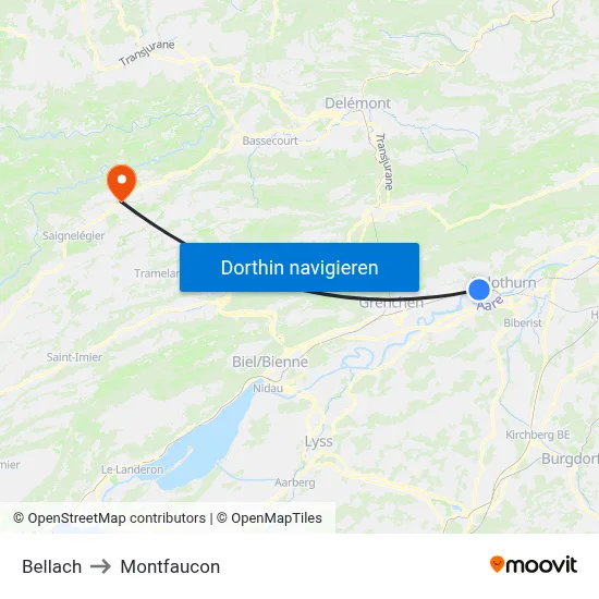 Bellach to Montfaucon map