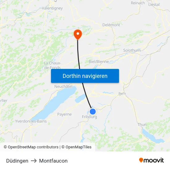 Düdingen to Montfaucon map