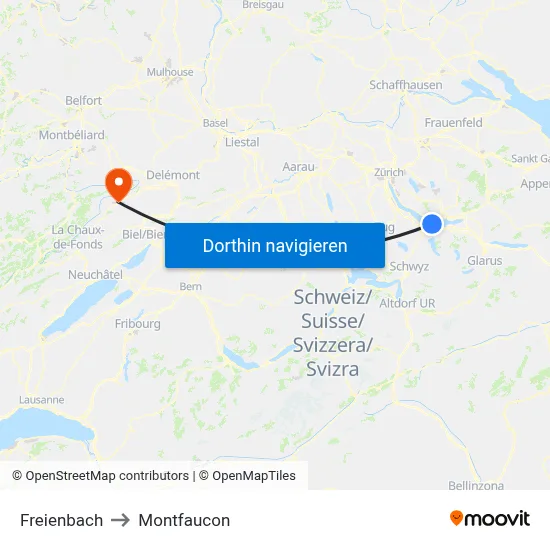 Freienbach to Montfaucon map