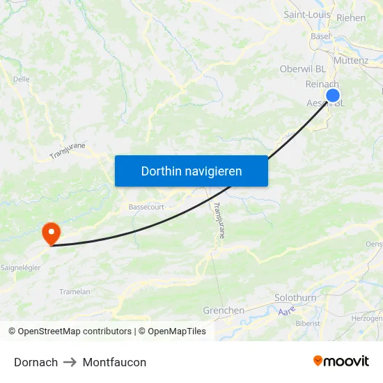 Dornach to Montfaucon map