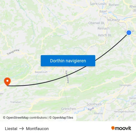 Liestal to Montfaucon map