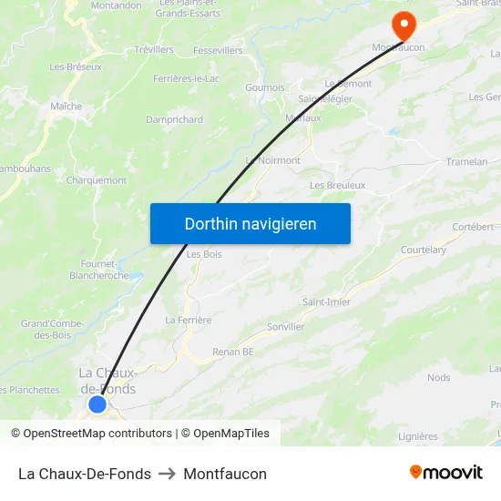 La Chaux-De-Fonds to Montfaucon map