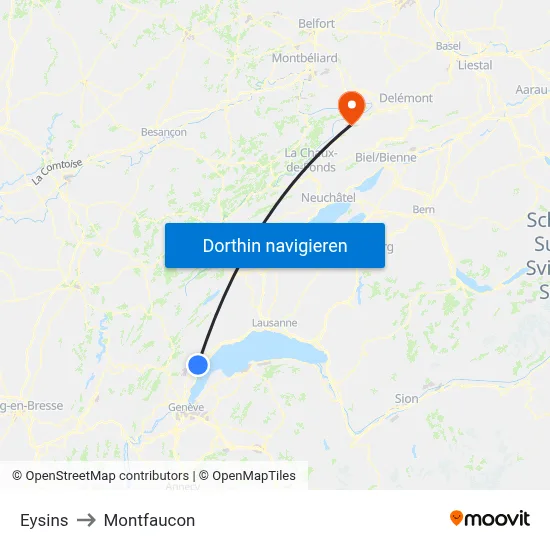 Eysins to Montfaucon map