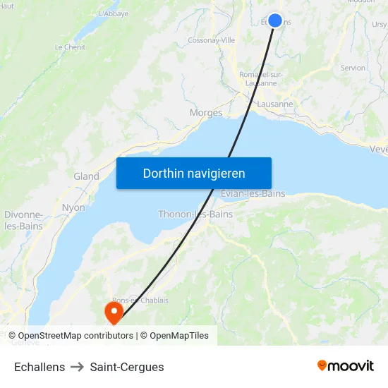 Echallens to Saint-Cergues map