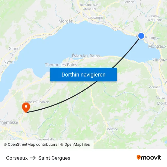 Corseaux to Saint-Cergues map