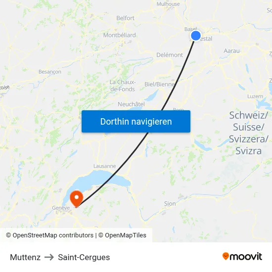 Muttenz to Saint-Cergues map