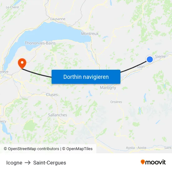Icogne to Saint-Cergues map